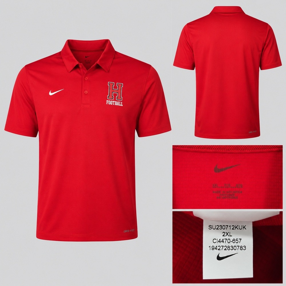 Nike Dri-FIT Red Football Polo Shirt Men's 2XL Embroidered H‎ Logo Athletic